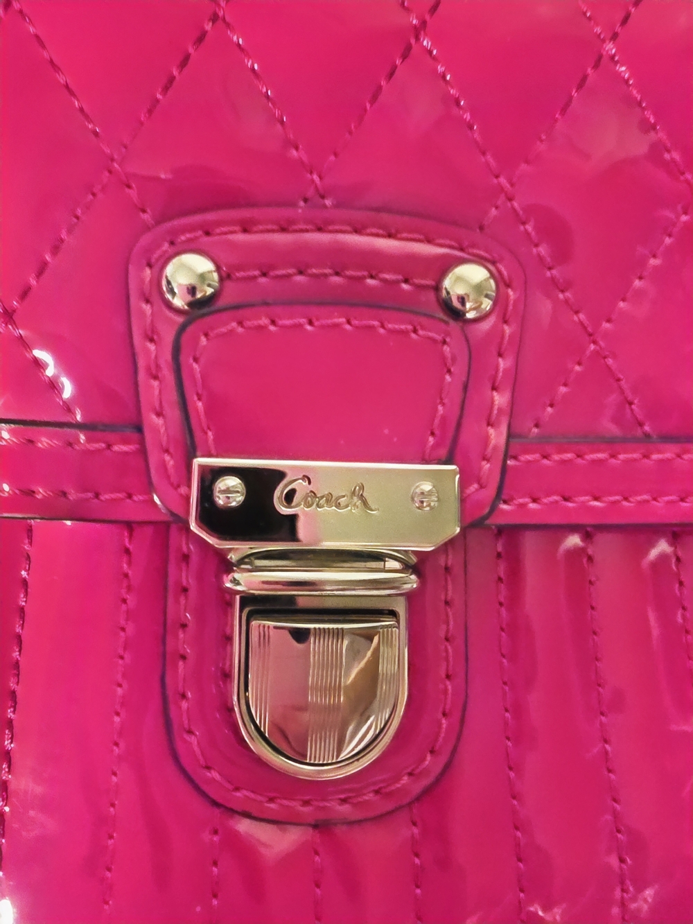 COACH Fuchsia Quilted Patent Satchel Handbag - Picture 4 of 12